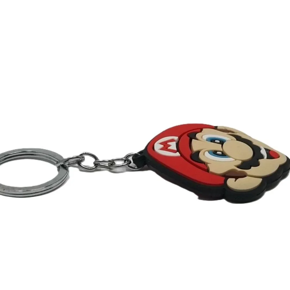 Mario Face Double Sided Rubber Keychain Key Ring 2.25”